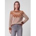 Rabe - 57-121621 zachte trui taupe met print bruin cognac.